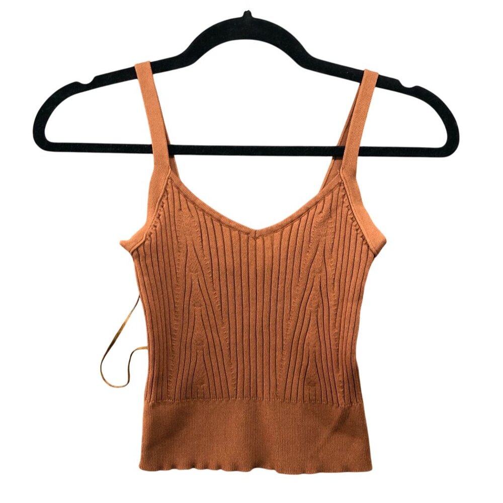 Seek The Label Ribbed Knit Cami Top Womens XS Tan Brown‎ V-Neck Sweater Tank